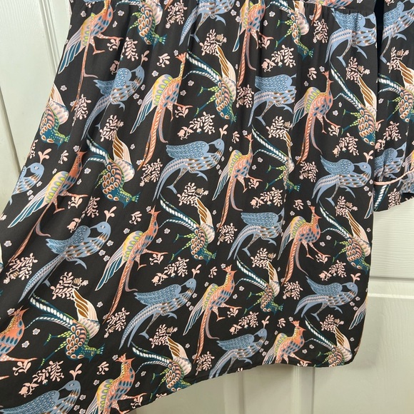 Loft Women's Size 8 Black Bird Print Long Sleeve Knee Length Dress - Picture 6 of 14